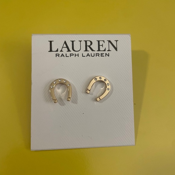 New! Lauren Ralph Lauren Gold Pave’ Horseshoe Studs $32 *BNWT* - Picture 1 of 7